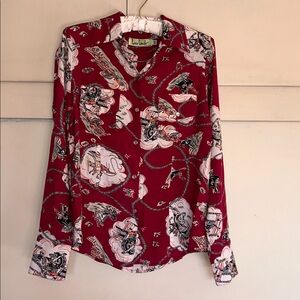 Loco Lindo Burgundy Cowgirl Vintage Style Western Snap Shirt XS